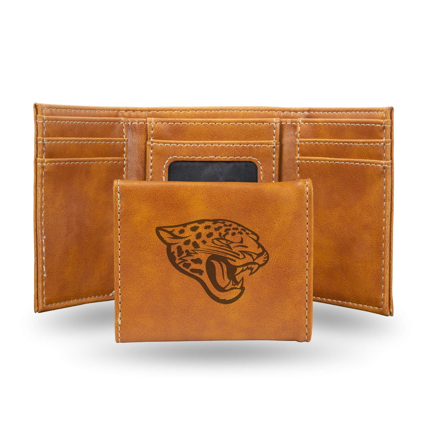 Football Rico Industries Jacksonville  Brown Laser Engraved Trifold Laser Engraved Tri-Fold Wallet - Men's Accessory