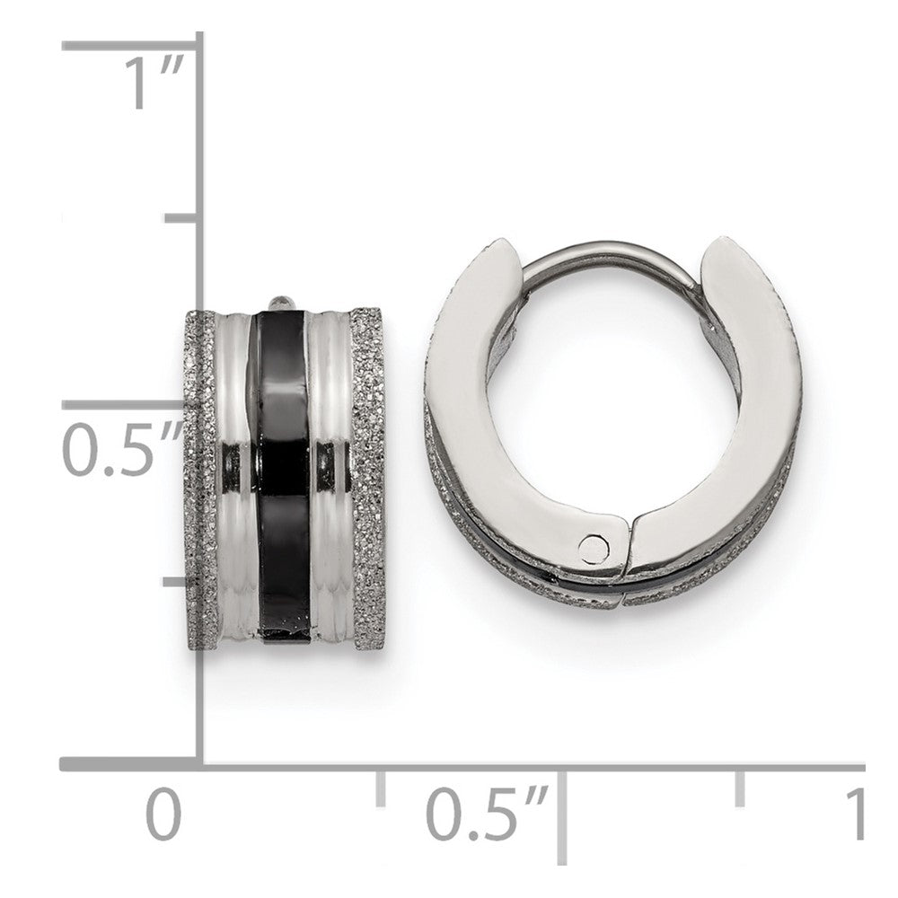 Stainless Steel Polished Black IP-Plated Laser cut 7mm Hoop Earrings