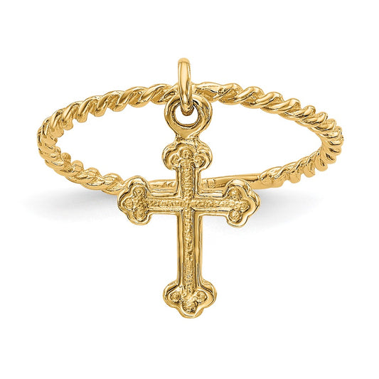 14k Cross Dangle Twisted Band Child's Ring Size 4
