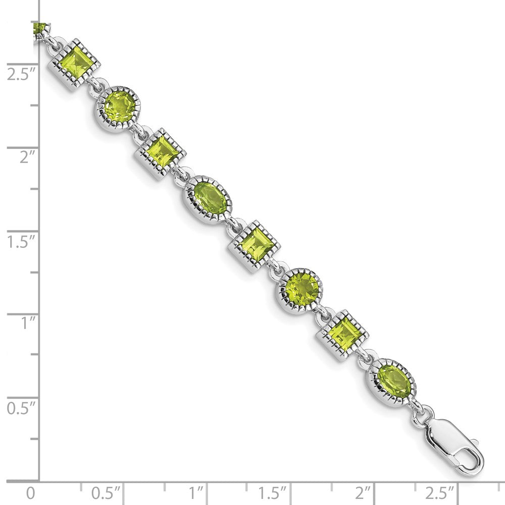 Sterling Silver Rhodium-plated Peridot Bracelet 7 inches