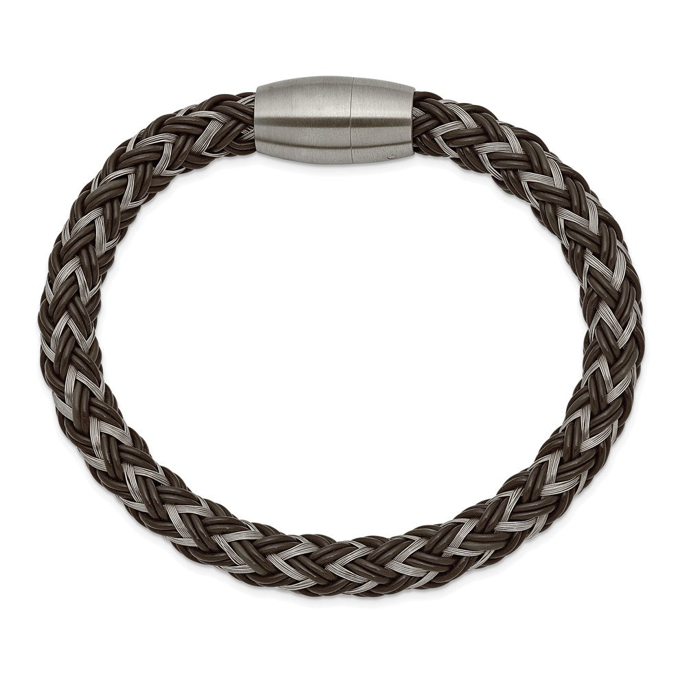 Stainless Steel Brushed Wire and Rubber Braided 8.5in Bracelet 8.5 inches