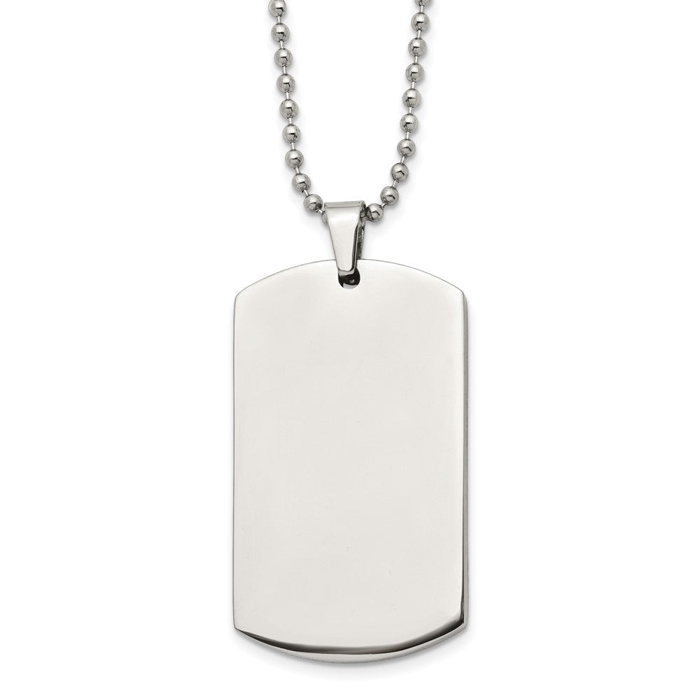 Stainless Steel Brushed & Polished Round Edge 4mm Dog Tag 24in Necklace