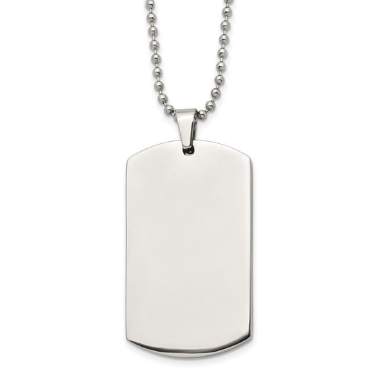 Stainless Steel Brushed & Polished Round Edge 4mm Dog Tag 24in Necklace