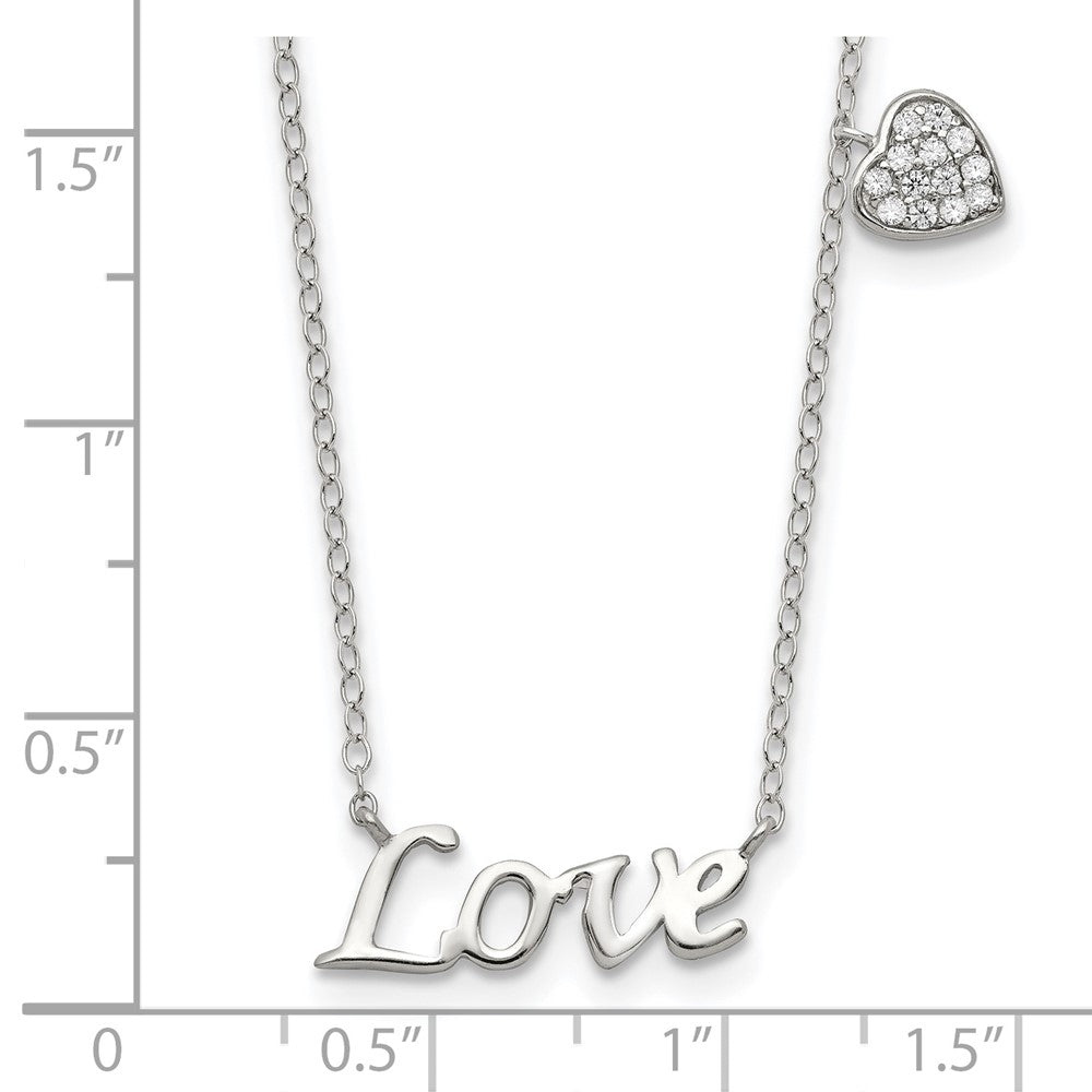 Sterling Silver Rhodium-plated Polished LOVE with CZ Heart Necklace 18 Inches