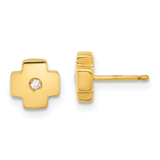14ky Polished Cross with CZ Post Earrings