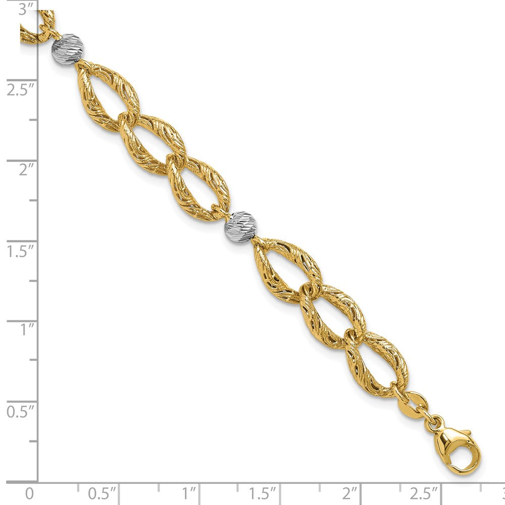 14K Two-tone Polished/Textured/Dia-cut w/2in ext. Bracelet 9  inches