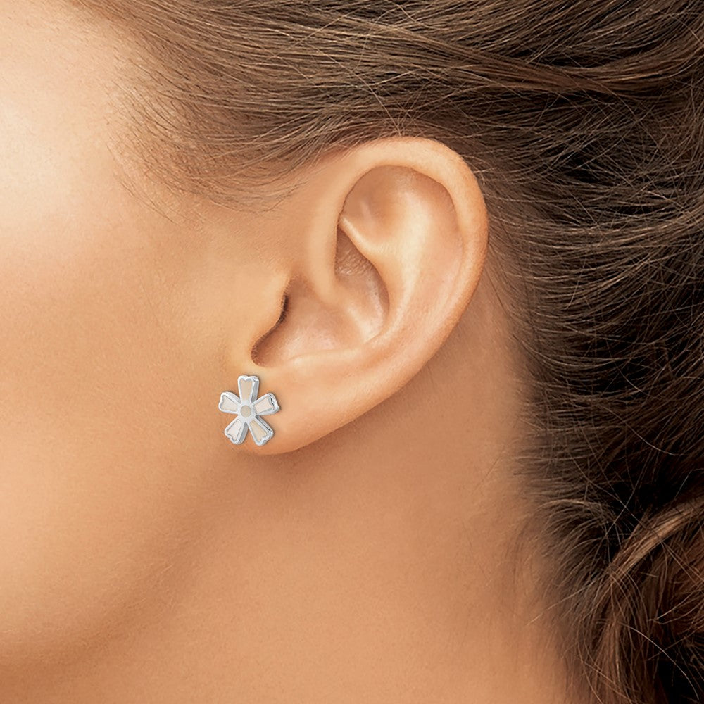 Sterling Silver Rhodium-Plated Polished MOP Flower Post Earrings