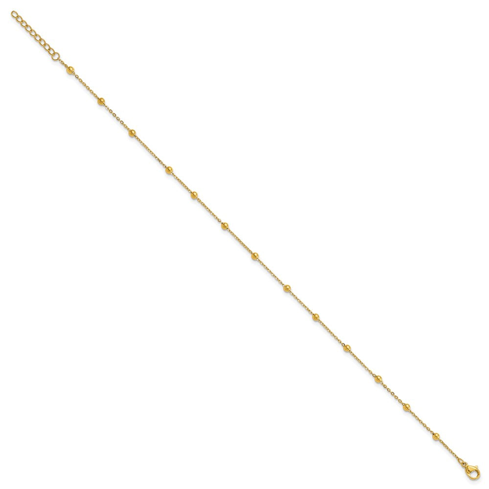 Stainless Steel Polished Yellow IP Beaded 9.5in Plus 1in ext. Anklet