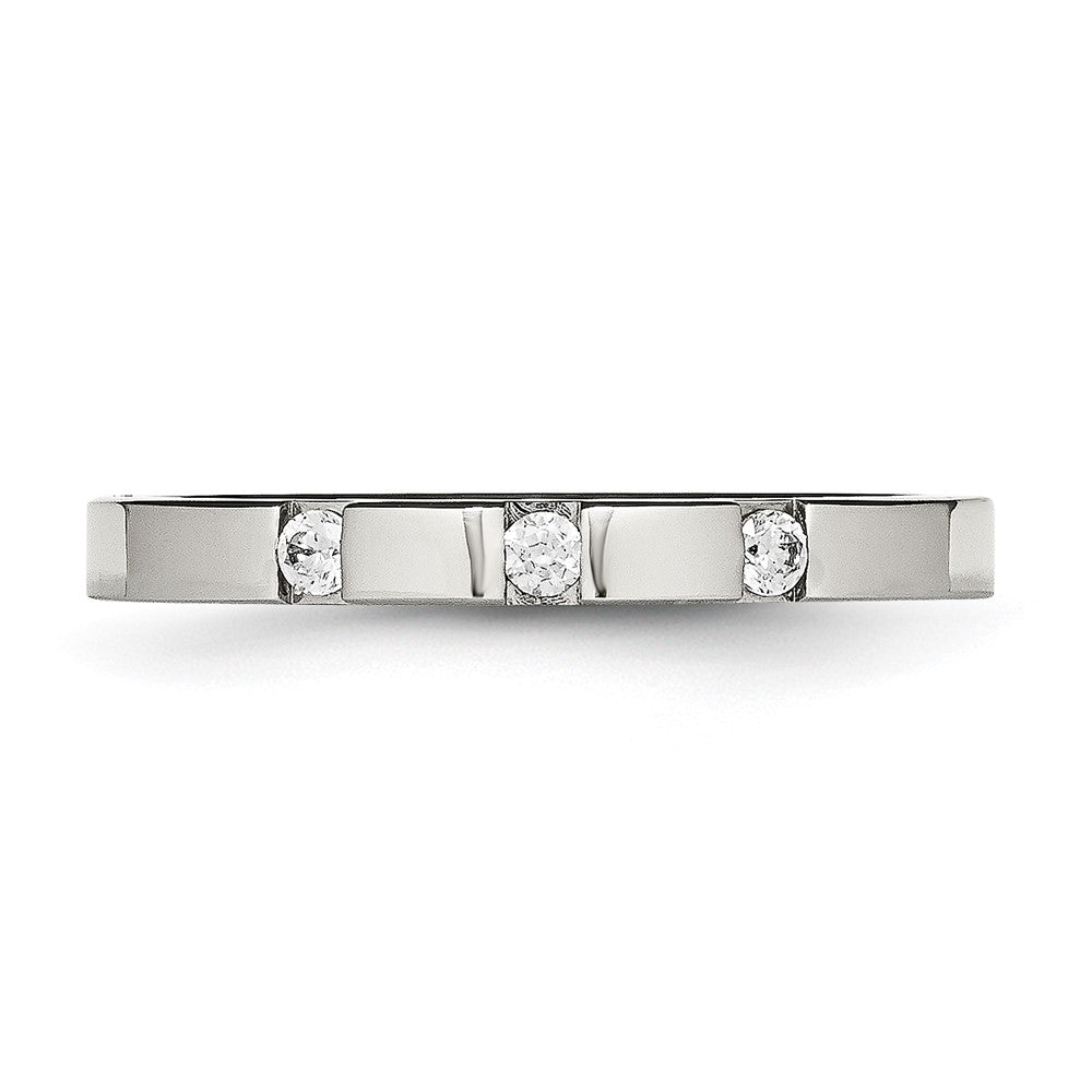 Stainless Steel Polished 3 Stone CZ 2.5mm Flat Band Size - 7