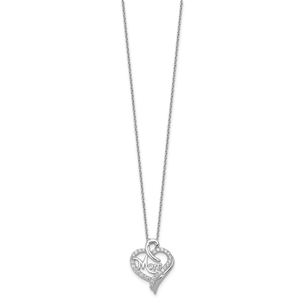 Cheryl M Sterling Silver Rhodium-plated Brilliant-cut CZ MOM Heart 18 Inch Necklace with 2 Inch Extender 18 Inches