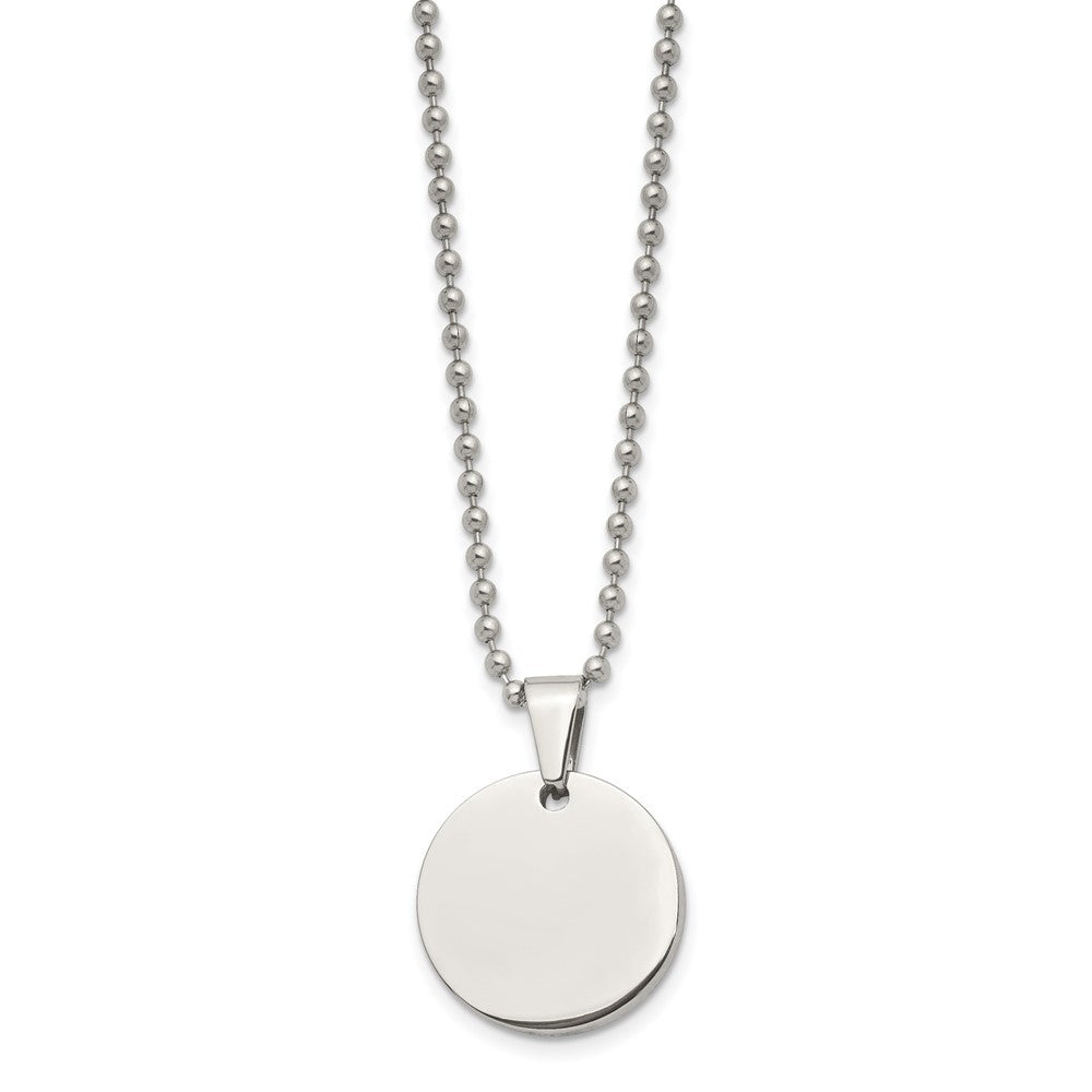 Stainless Steel Brushed & Polished Round 4mm Dog Tag 24in Necklace