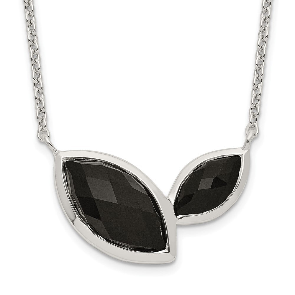 Sterling Silver Faceted Onyx Necklace 18 Inches