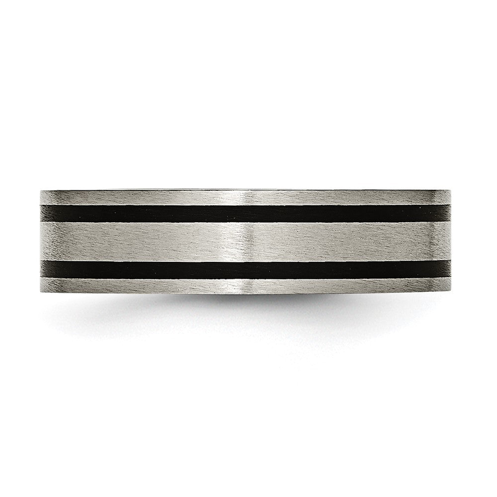 Titanium Brushed Black Enamel 6mm Flat Band Size - 7.5