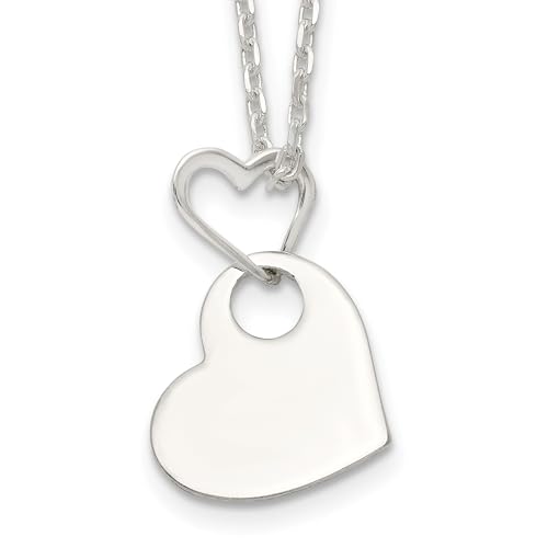 Sterling Silver Open Heart Holding A Heart Dangle 16 inch Necklace 16 Inches