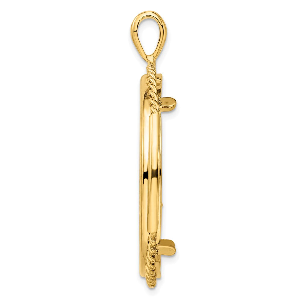 Wideband Distinguished Coin Jewelry 14k Polished and Vertical Double Twisted Prong 32.7mm Coin Bezel Pendant