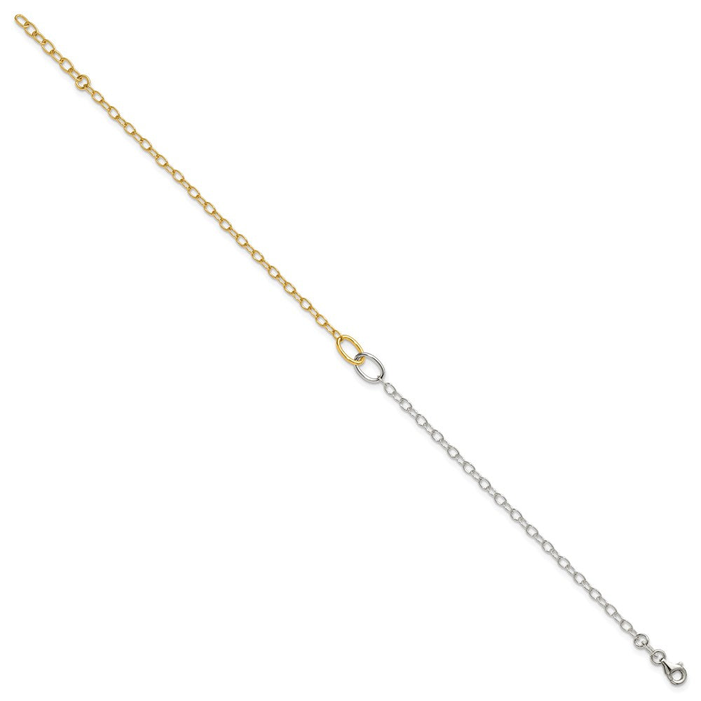 Sterling Silver with Gold-tone Polished Interlocked Oval Link 9 inch with 1 inch Extension Anklet