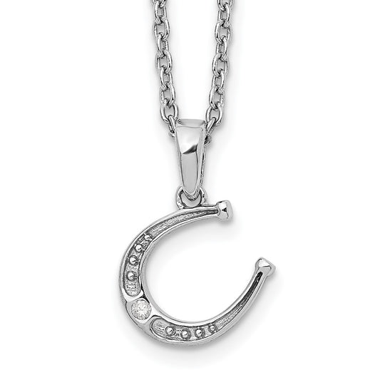 White Ice Sterling Silver Rhodium-plated 18 Inch Diamond Horseshoe Necklace with 2 Inch Extender 18 Inches
