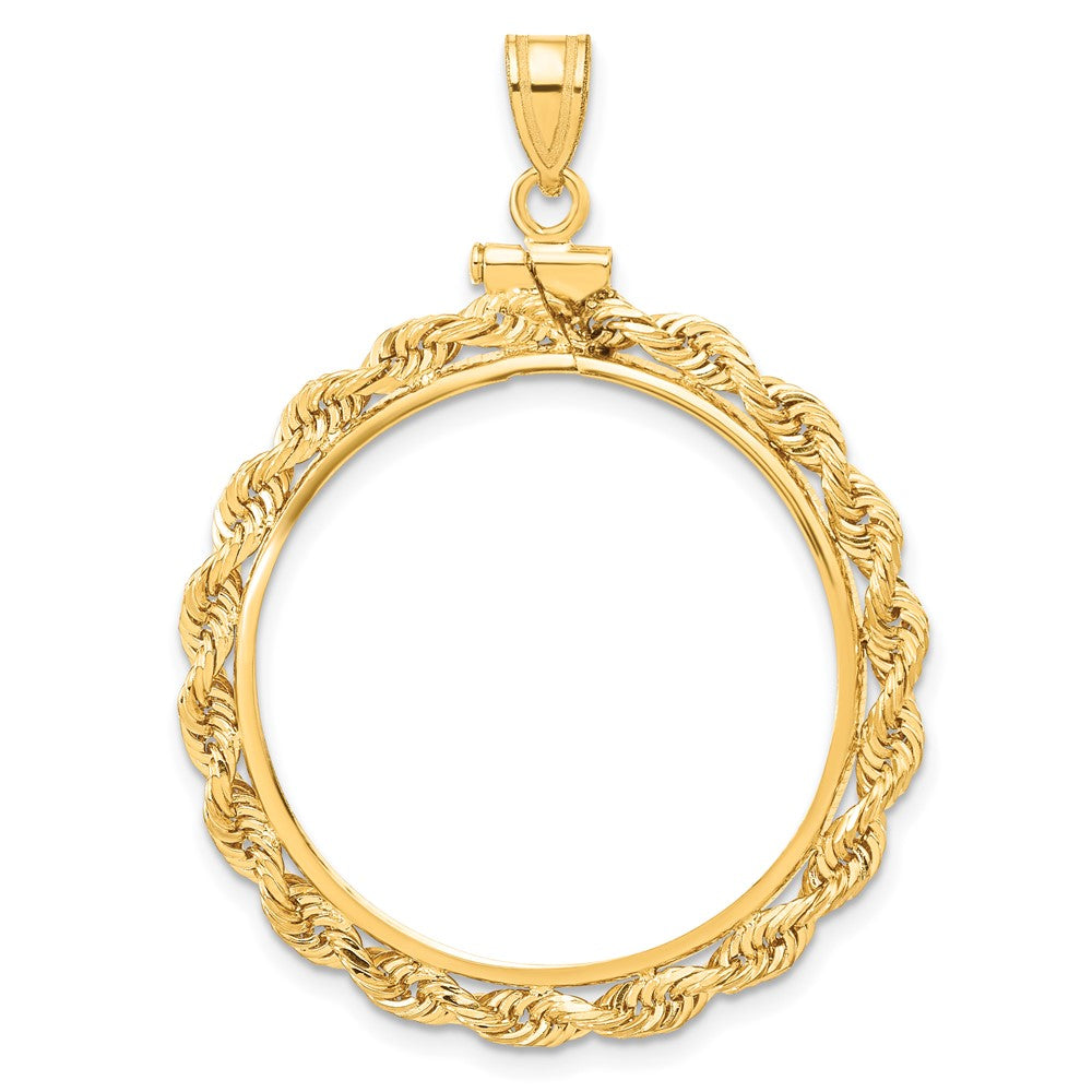 Wideband Distinguished Coin Jewelry 14k Polished Rope 27.0mm x 2.35mm Screw Top Coin Bezel Pendant