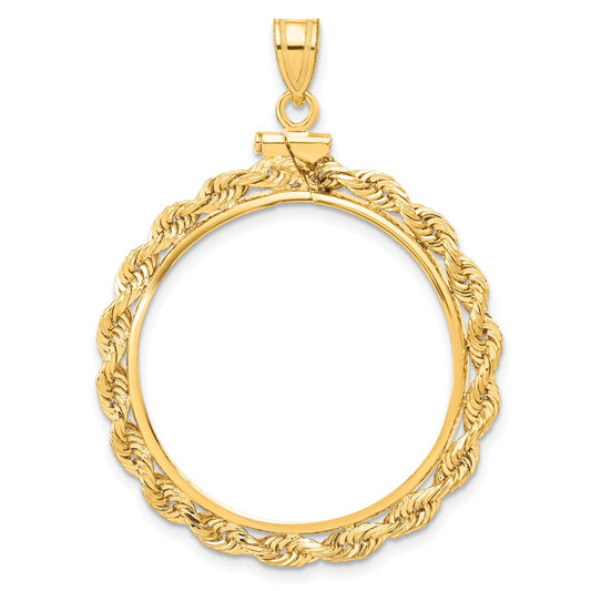 Wideband Distinguished Coin Jewelry 14k Polished Rope 27.0mm x 2.35mm Screw Top Coin Bezel Pendant
