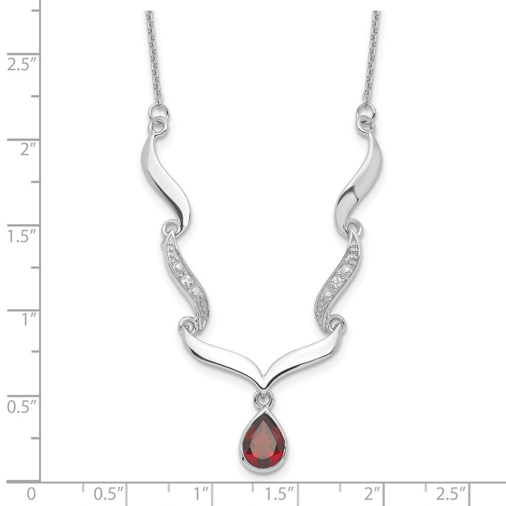 Sterling Silver Rhodium-plated w/Garnet & White Topaz w/2in. ext. Necklace 18 Inches