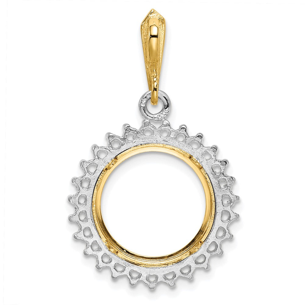Wideband Distinguished Coin Jewelry 14k Two-tone Polished Diamond Circle 14.0mm Prong Coin Bezel Pendant Mounting