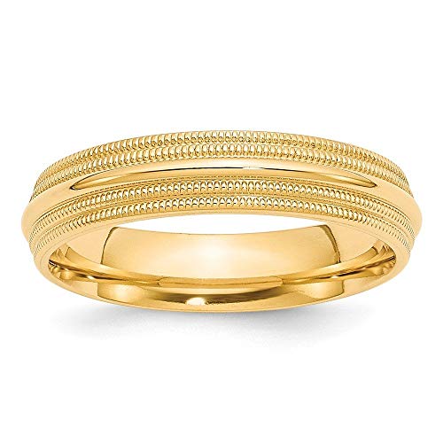 14k Yellow Gold 5mm Double Milgrain Comfort Fit Wedding Band Size 6.5