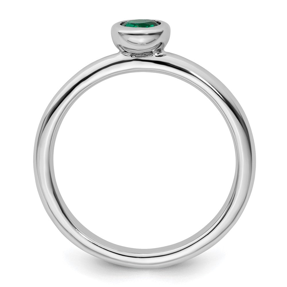 Sterling Silver Stackable Expressions Low 4mm Round Cr. Emerald Ring Size -7