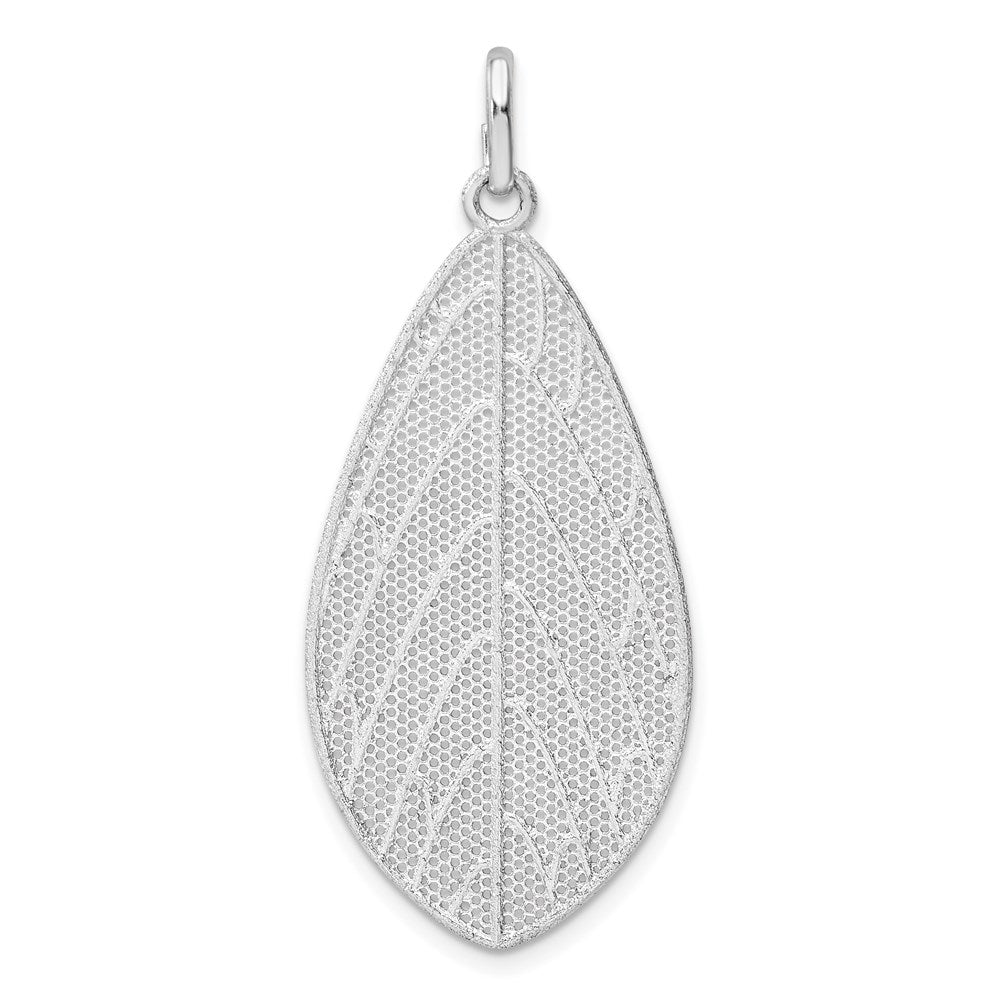Sterling Silver Rhodium-plated Polished Leaf Pendant