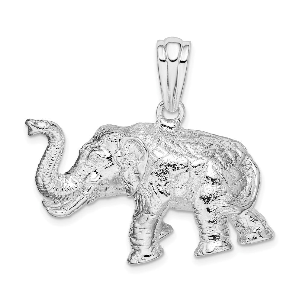 Sterling Silver Polished/Textured 3D Large Elephant Pendant