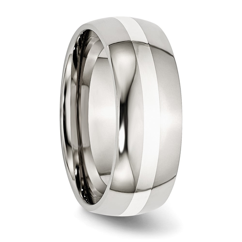 Stainless Steel w/Sterling Silver Inlay Polished 8mm Band Size - 10.5