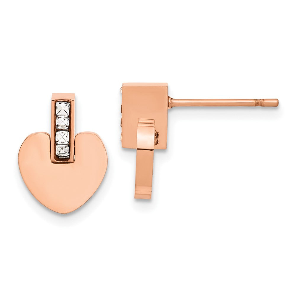 Stainless Steel Polished Rose IP-plated Heart with CZ Earrings