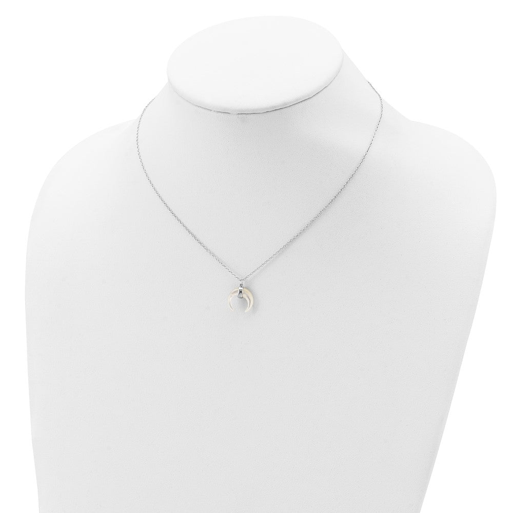 Sterling Silver RH-plated Mother Of Pearl Moon w/2in ext Necklace 16 Inches