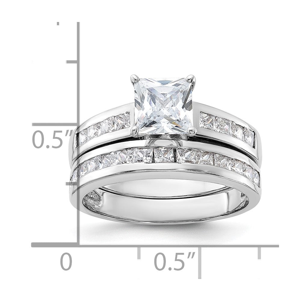 Sterling Silver Rhodium-plated 2-Piece CZ Size 7 Wedding Set Ring
