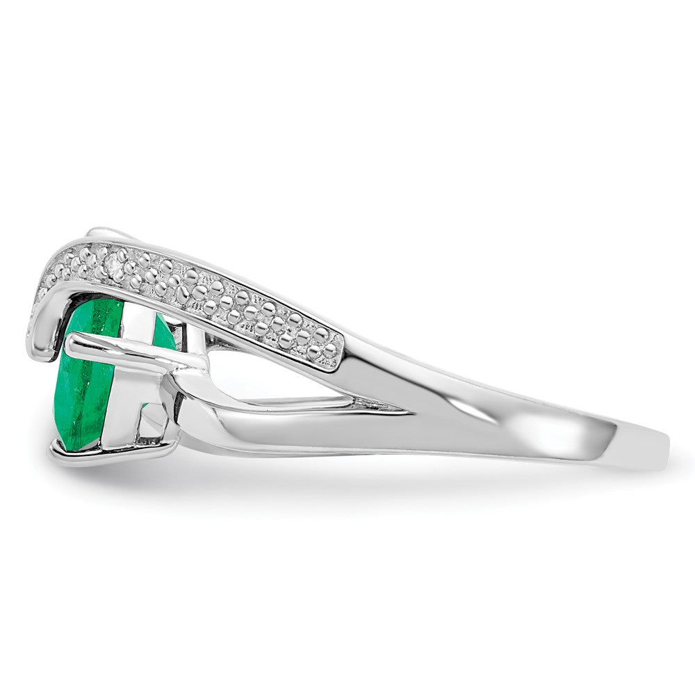Sterling Silver ANC CR Emerald & Diamond Ring