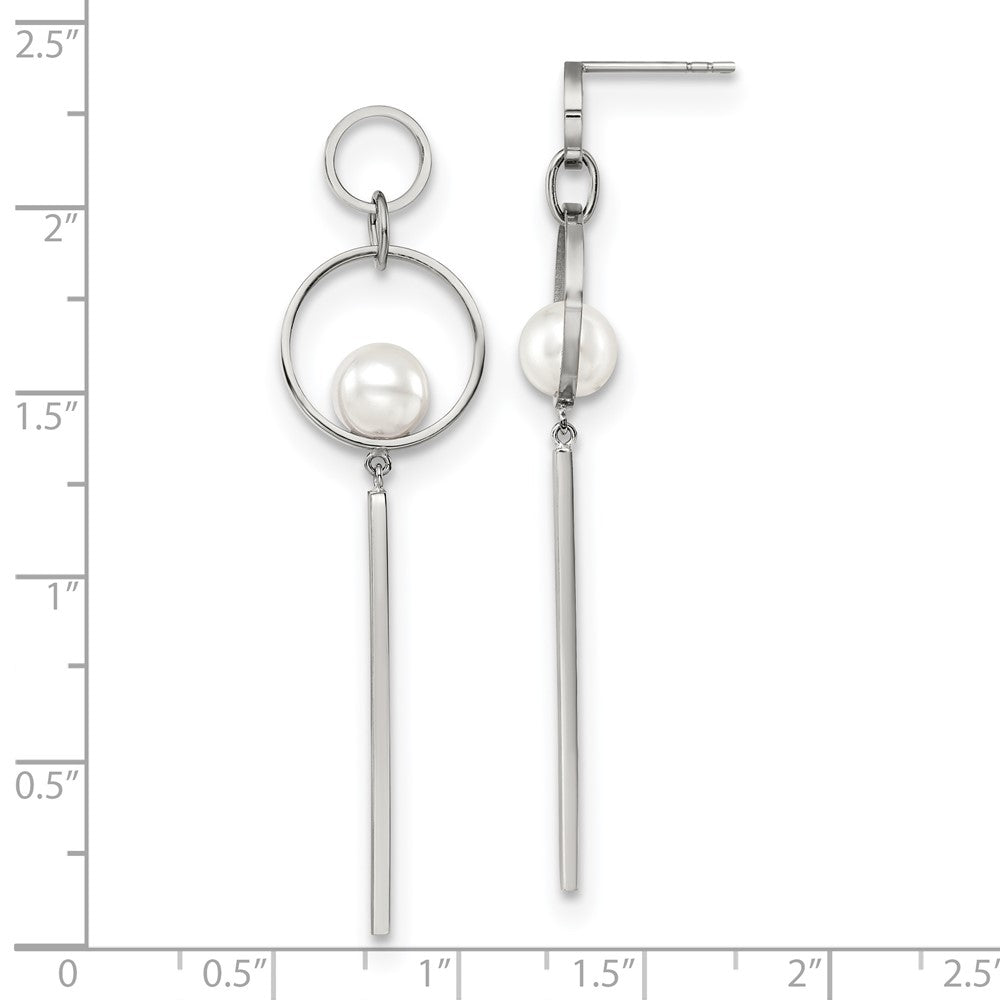 Stainless Steel Polished with Simulated Pearl Post Dangle Earrings
