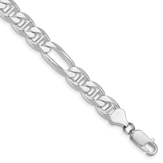 Sterling Silver Rhodium-plated 8.25mm Figaro Anchor Chain 9 inches