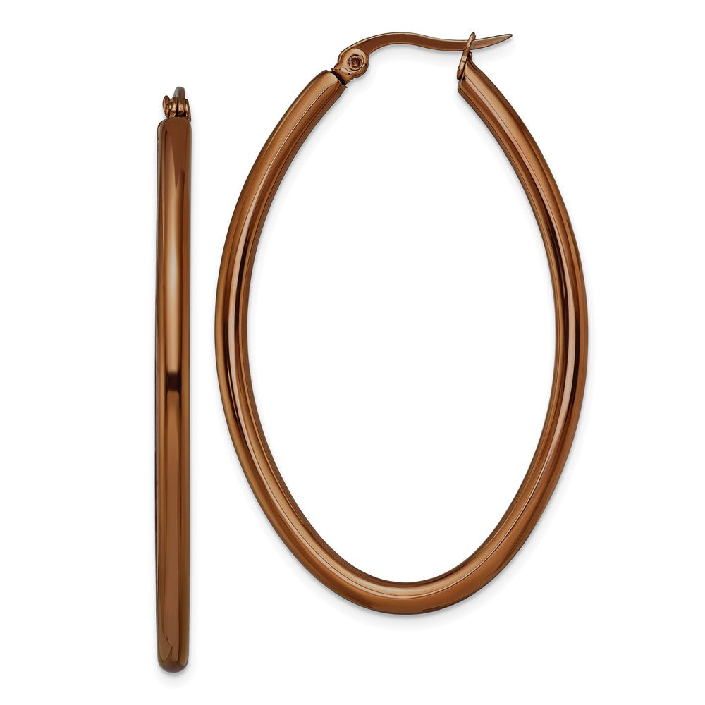 Stainless Steel Polished Brown IP 50mm Diameter Oval Hoop Earrings