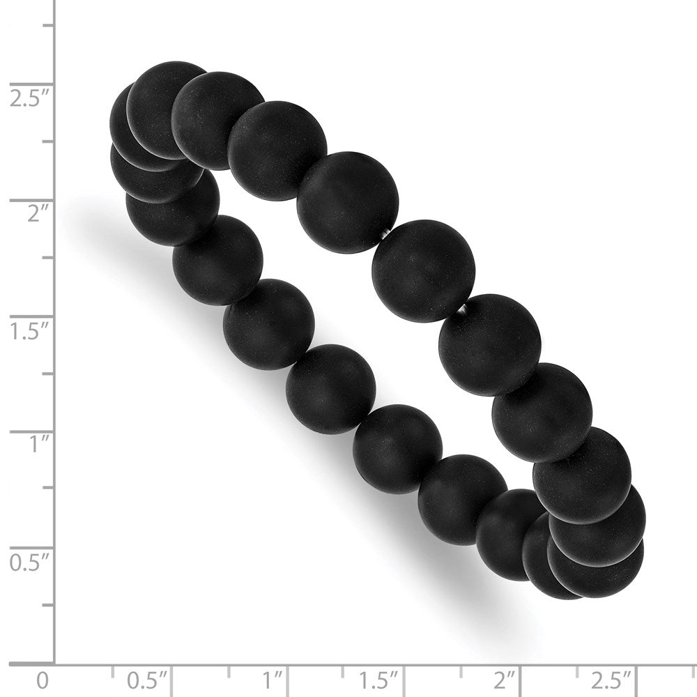 Black Agate Beaded Stretch Bracelet 6.5 inches
