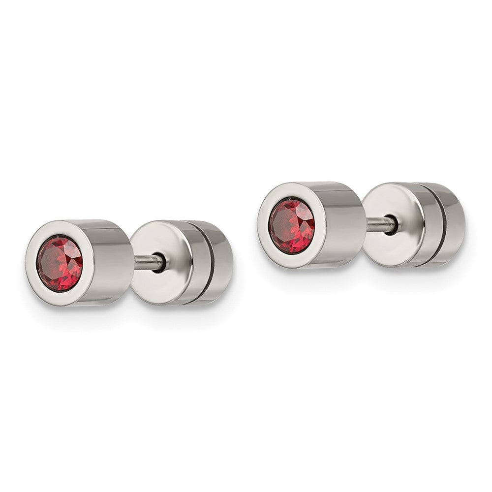 Stainless Steel Polished Red CZ Jan Birthstone Post Earrings