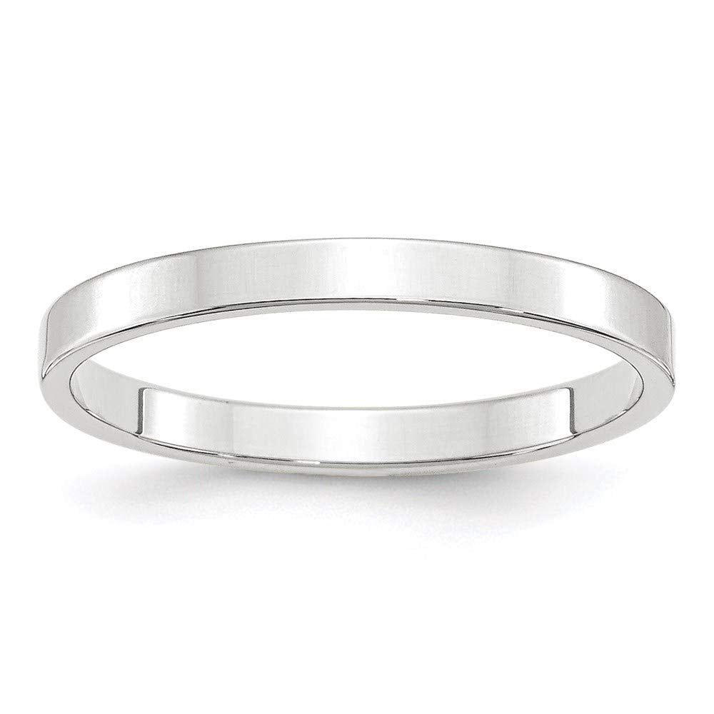 10k White Gold 2.5mm Lightweight Flat Wedding Band Size 8