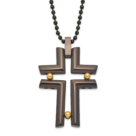 Stainless Steel Black & Yellow IP-plated Cross Necklace