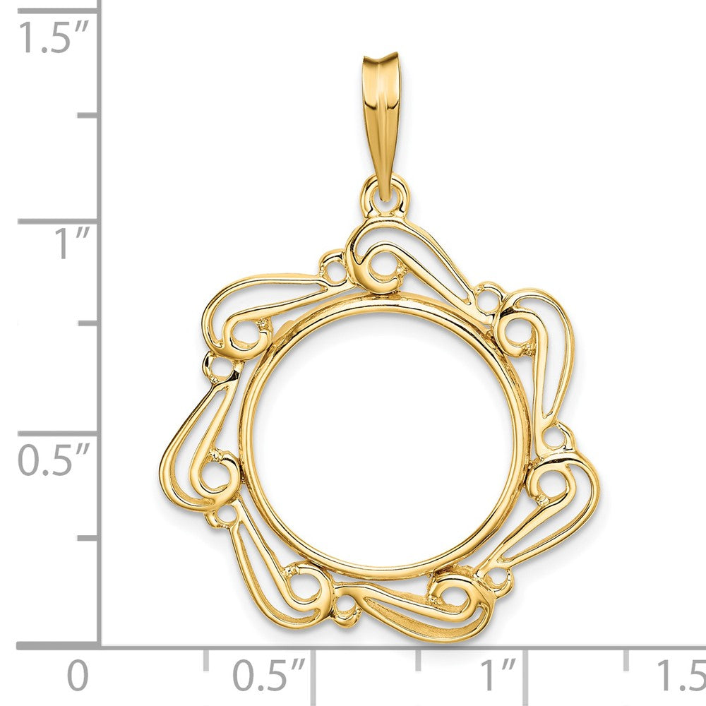 Wideband Distinguished Coin Jewelry 14k Polished Curved Scroll 16.5mm Prong Coin Bezel Pendant