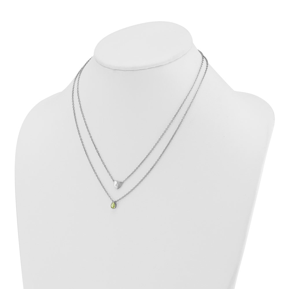 White Ice Sterling Silver Rhodium-plated 18 inch Diamond Heart and Peridot Teardrop Necklace plus 2 inch Extender