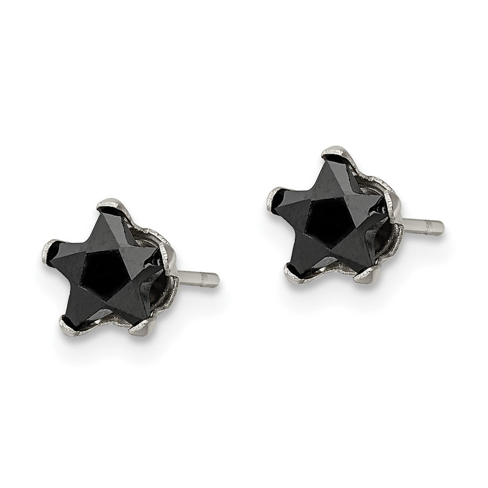 Stainless Steel Polished 6mm Black Star CZ Stud Post Earrings