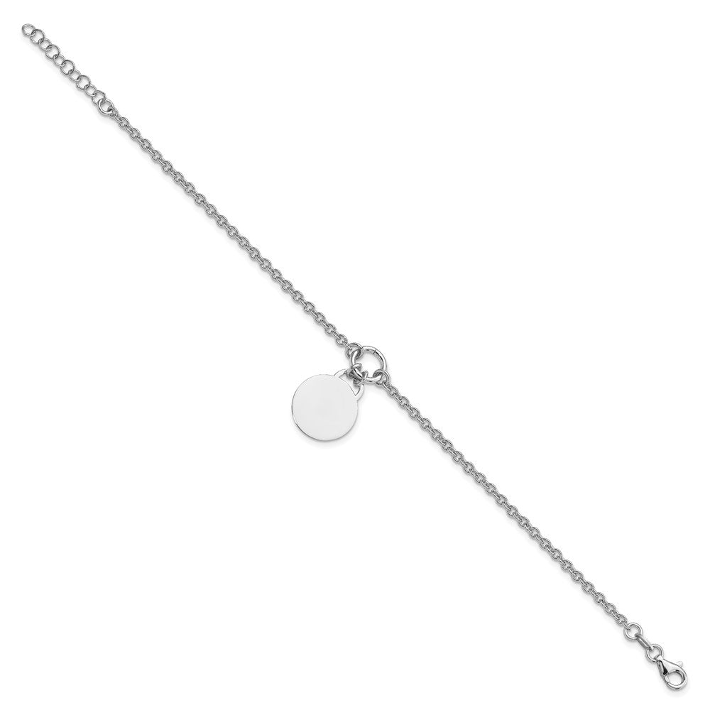 Sterling Silver Rhodium-plated Engravable Disc w/1in ext Bracelet 8 inches