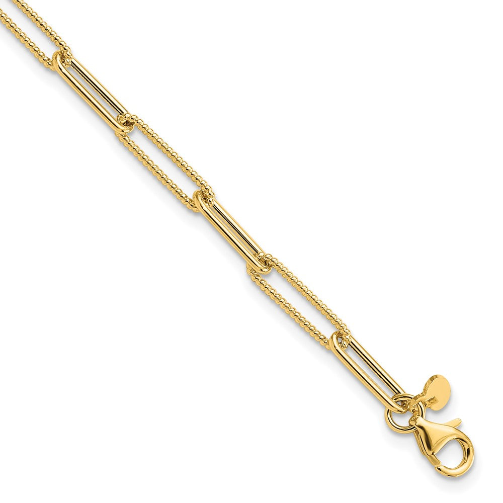 14K Polished and Textured Paperclip Link Bracelet 7.5  inches