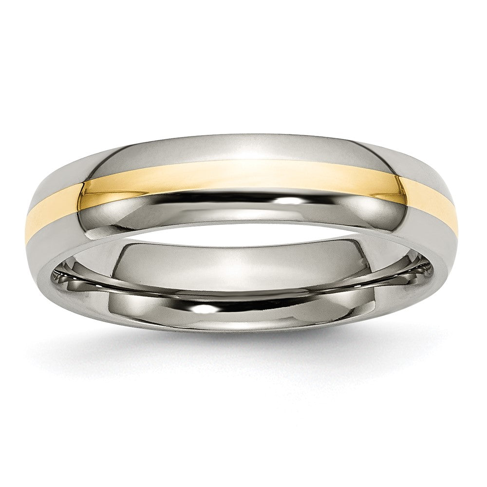 Titanium Polished w/14k Yellow Inlay 5mm Band Size - 9.5