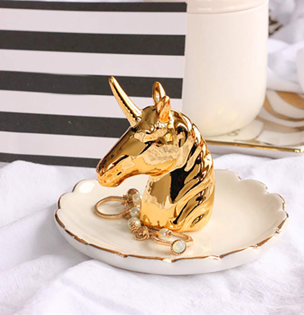 Ceramic Golden Unicorn Jewelry Ring Dish Tray