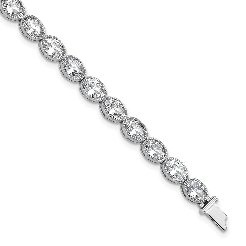 Sterling Shimmer Sterling Silver Rhodium-plated 6mm x 4mm CZ 25 Stone Oval Link 6.75 inch Bracelet 6.75 inches