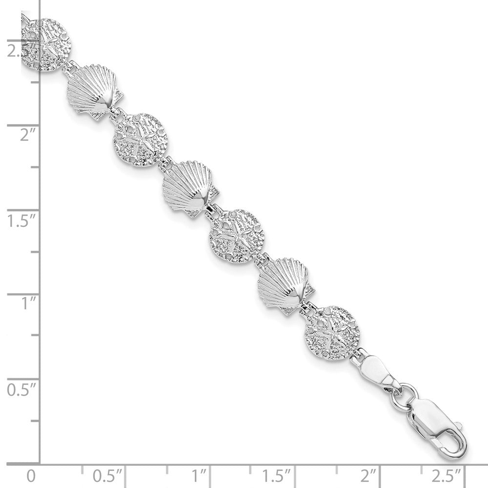 De-Ani Sterling Silver Rhodium-plated Polished Sand Dollar and Shell 7.25 inch Bracelet 7.25 inches
